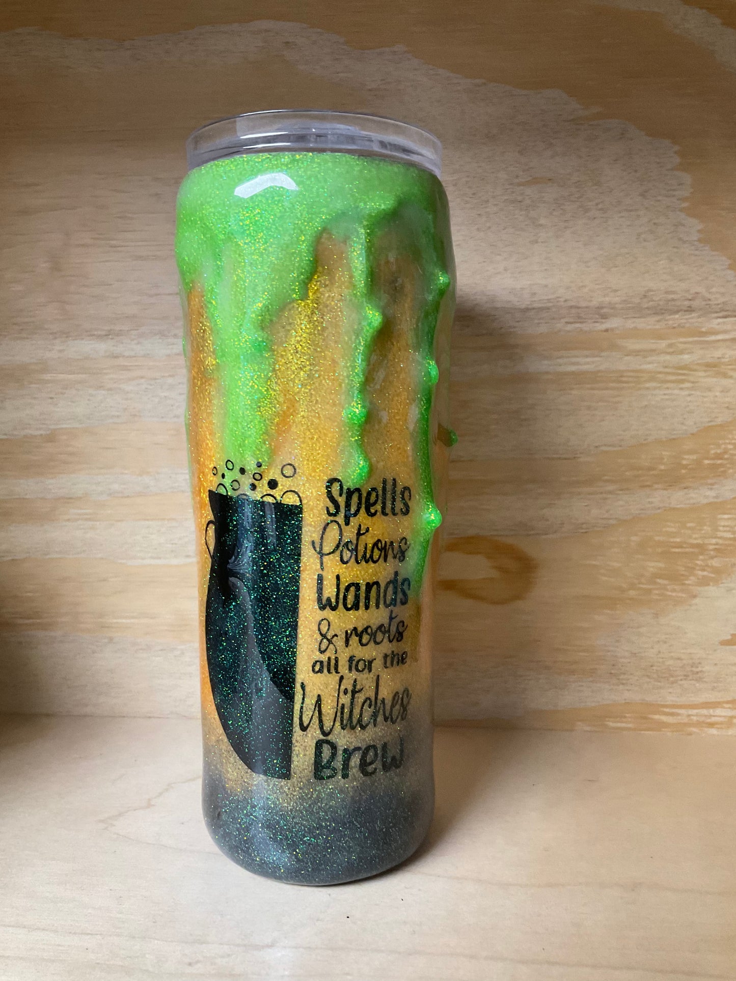 1 - 20oz Skinny Witches Brew Themed Tumbler Glow